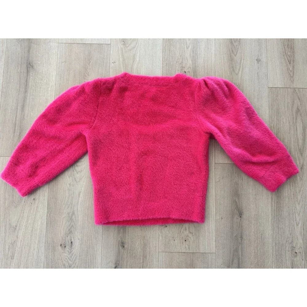 FREE PEOPLE MOONBEAM SWEATER Pink Eyelash Size M Puff Sleeve